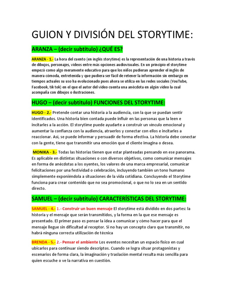 Guion de Storytime | PDF