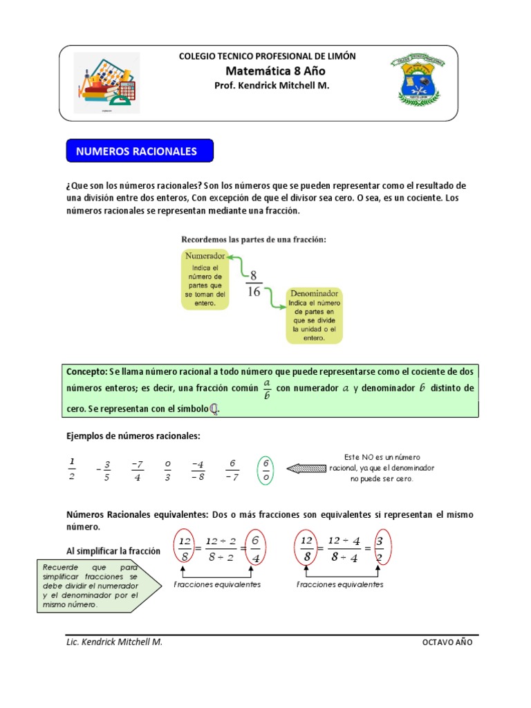 Leccion N°1 Racionales | PDF | División (Matemáticas) | Número racional