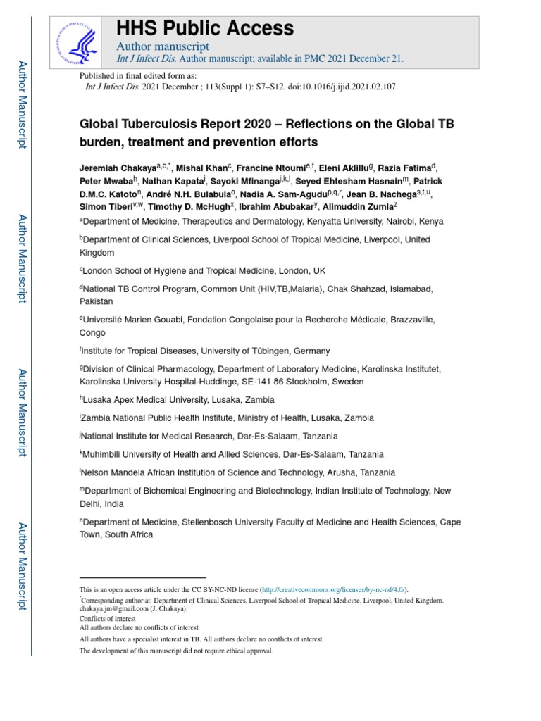 Global Tuberculosis Report 2020 - Reflections On The Global TB | PDF