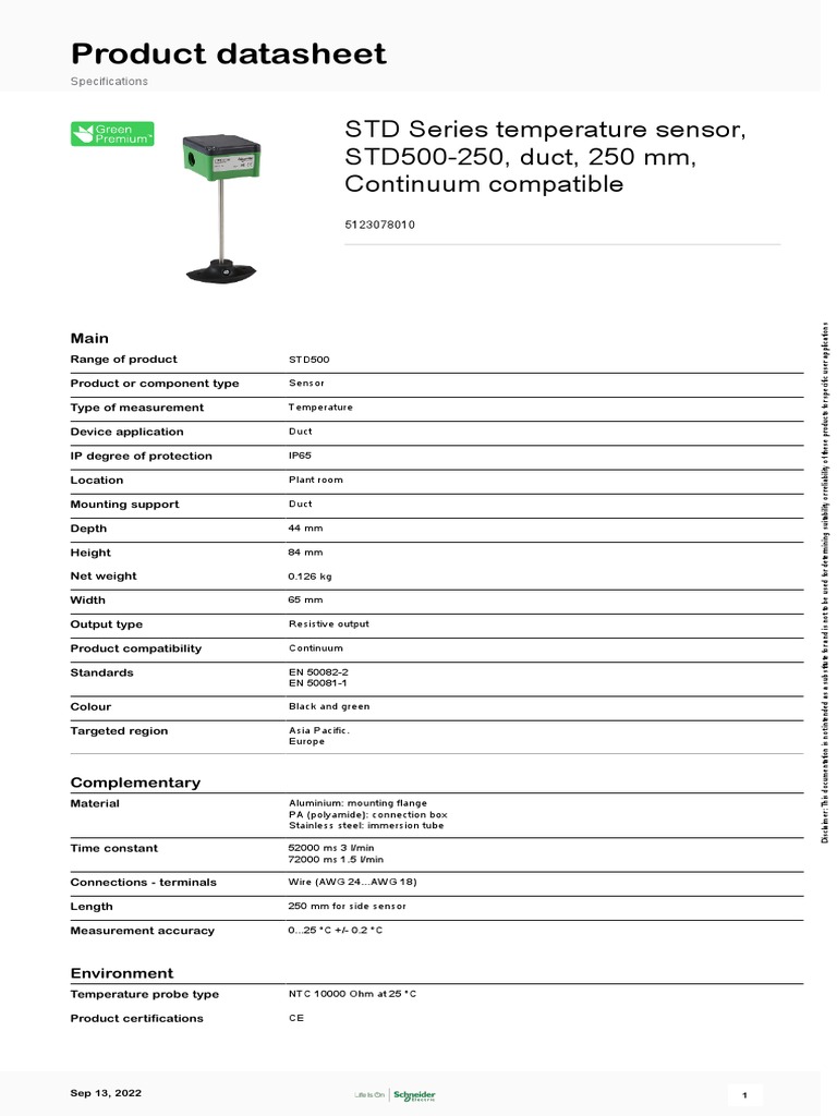 STD500-250 Temperature Sensor Datasheet | PDF | Manufactured Goods ...