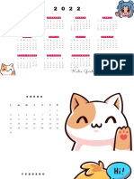 Calendario 2022 Kawaii Dibujos Animales Fondo Blanco