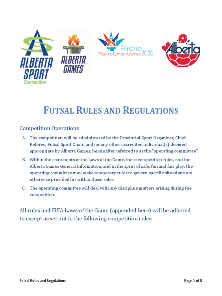 Futsal Rules and Regulations PDF Association Football Hobbies