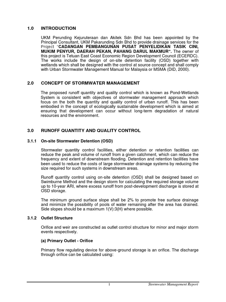 Stormwater Management for Tasik Cini Project | PDF | Surface Runoff ...