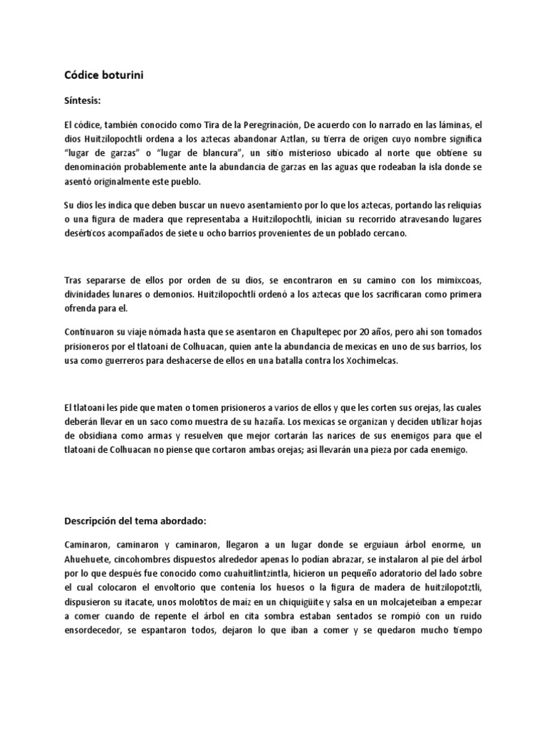 Códice Boturini: La Peregrinación Mexica | PDF