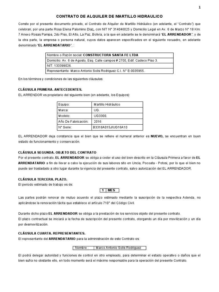 Contrato Constructora Santa Fe Ug3300 | PDF | Póliza de seguros ...