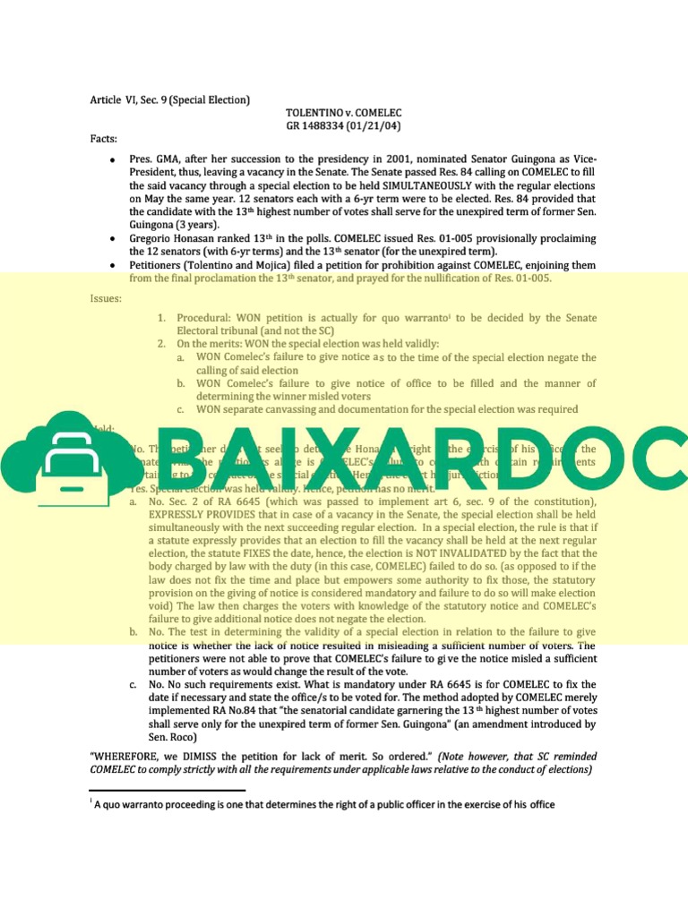 Tolentino v comelec case digest pdf elections commission on
