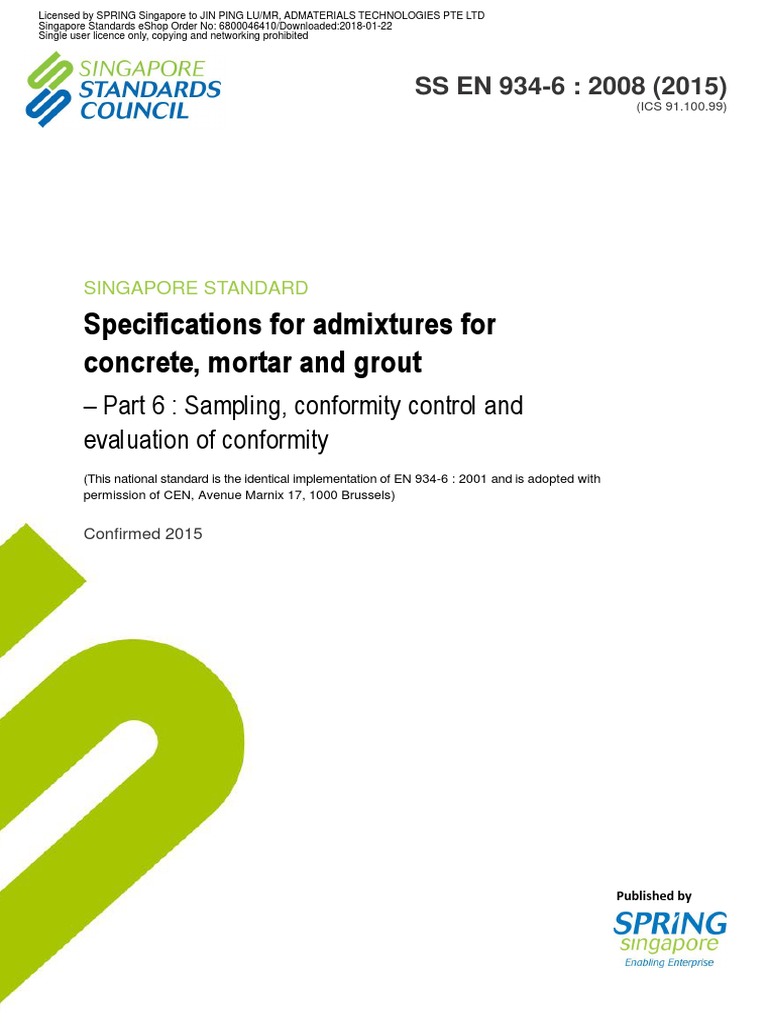 SS en 934-6-2008 (2015) | PDF | Concrete | Standardization