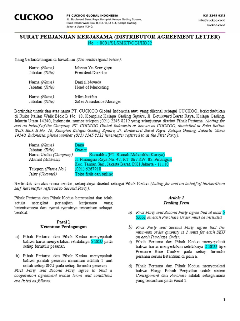 Distributor Agreement Letter | PDF