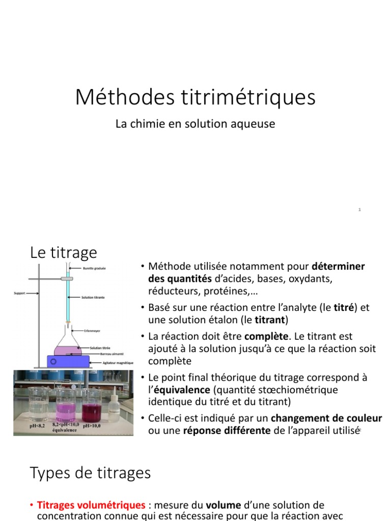 Méthodes de titrage en chimie aqueuse | PDF