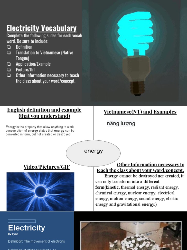 Electricity Vocabulary Block B PDF Voltage Electric Generator