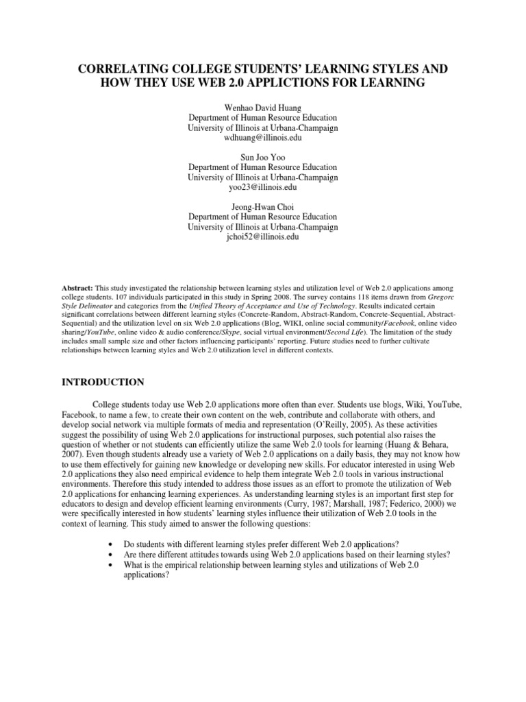 Learning Styles and Web 2.0 Usage in Education | PDF | Learning Styles ...