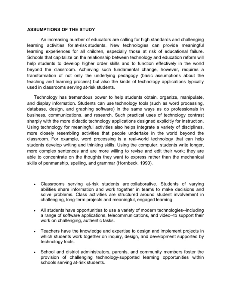 Assumptions of the Study | Teachers | Technology & Engineering