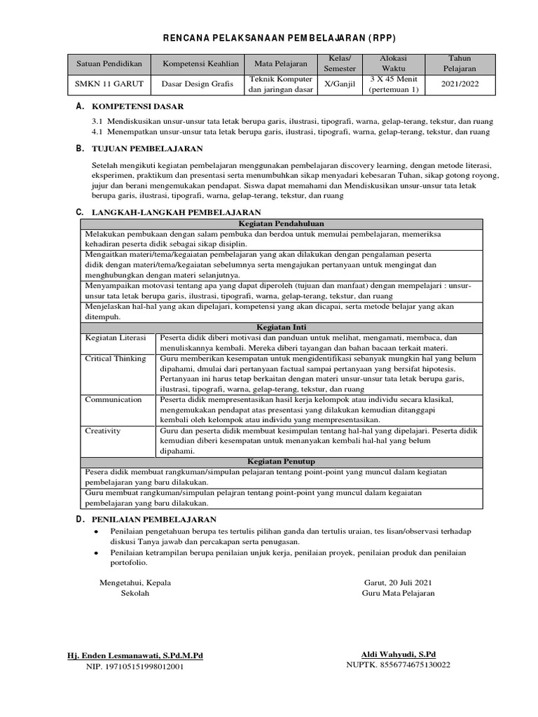 RPP Dasar Design Grafis s1 Dan 2 | PDF