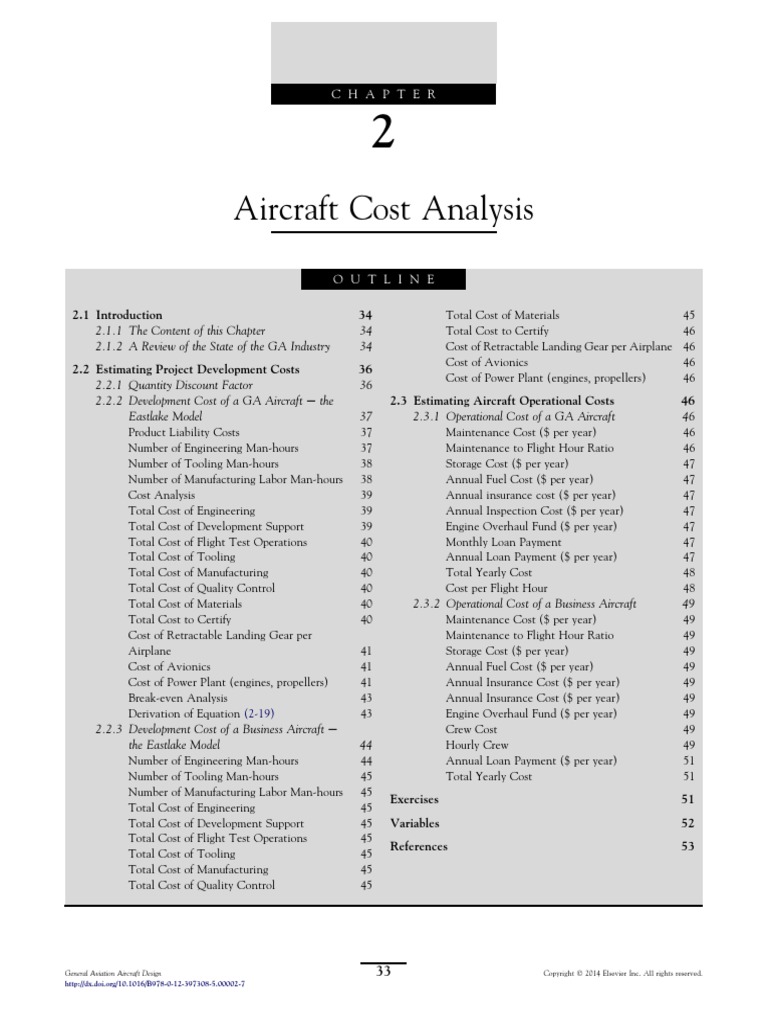 Chapter 2 Aircraft Cost Analysis 2014 General Aviation Aircraft