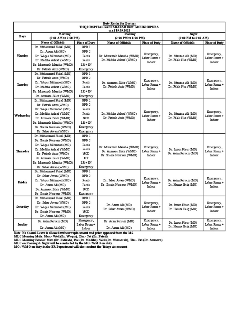 Duty Roster W.E.F 19.09.2022 PDF