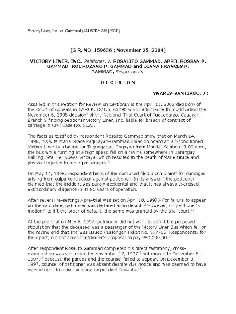 Victory Liner Breach of Contract Case | PDF | Damages | Negligence