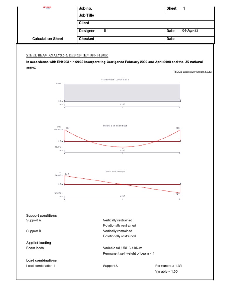 Steel Beam Analysis & Design (EN1993) PDF Beam (Structure