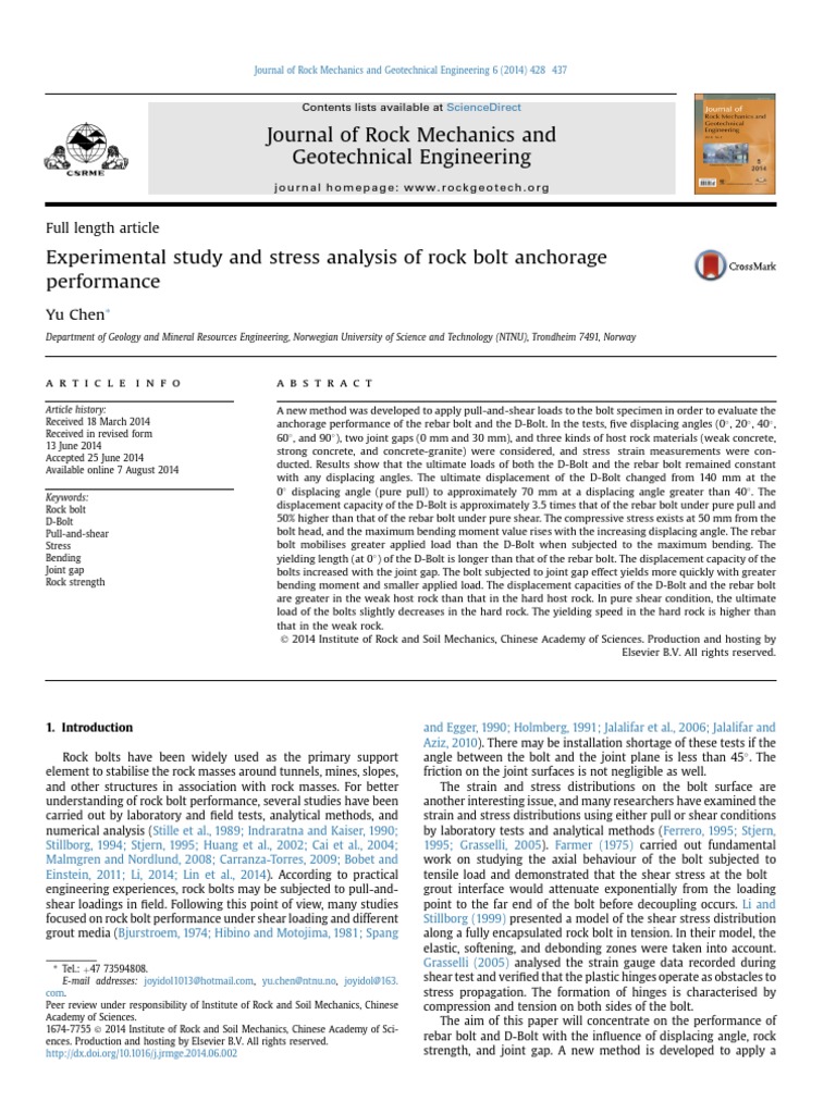 Experimental Study On The Mechanical Behavior Of Rock Bolts – TMBI