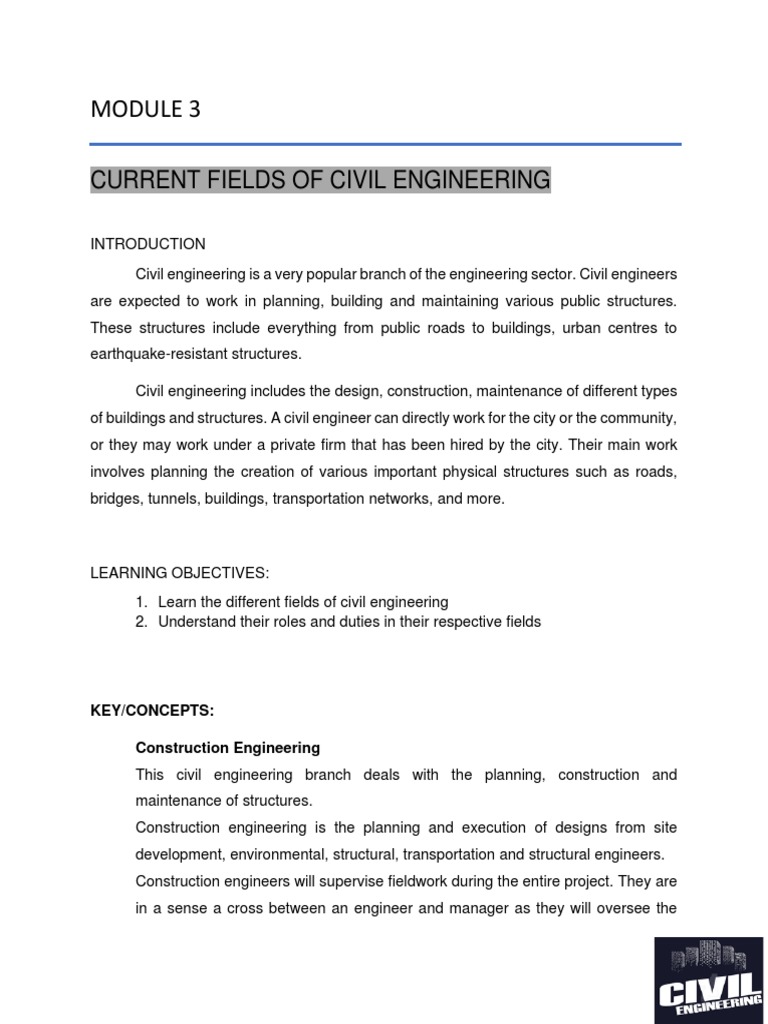 Module 3 Fields of Civil Engineering PDF Geotechnical Engineering Environmental Engineering