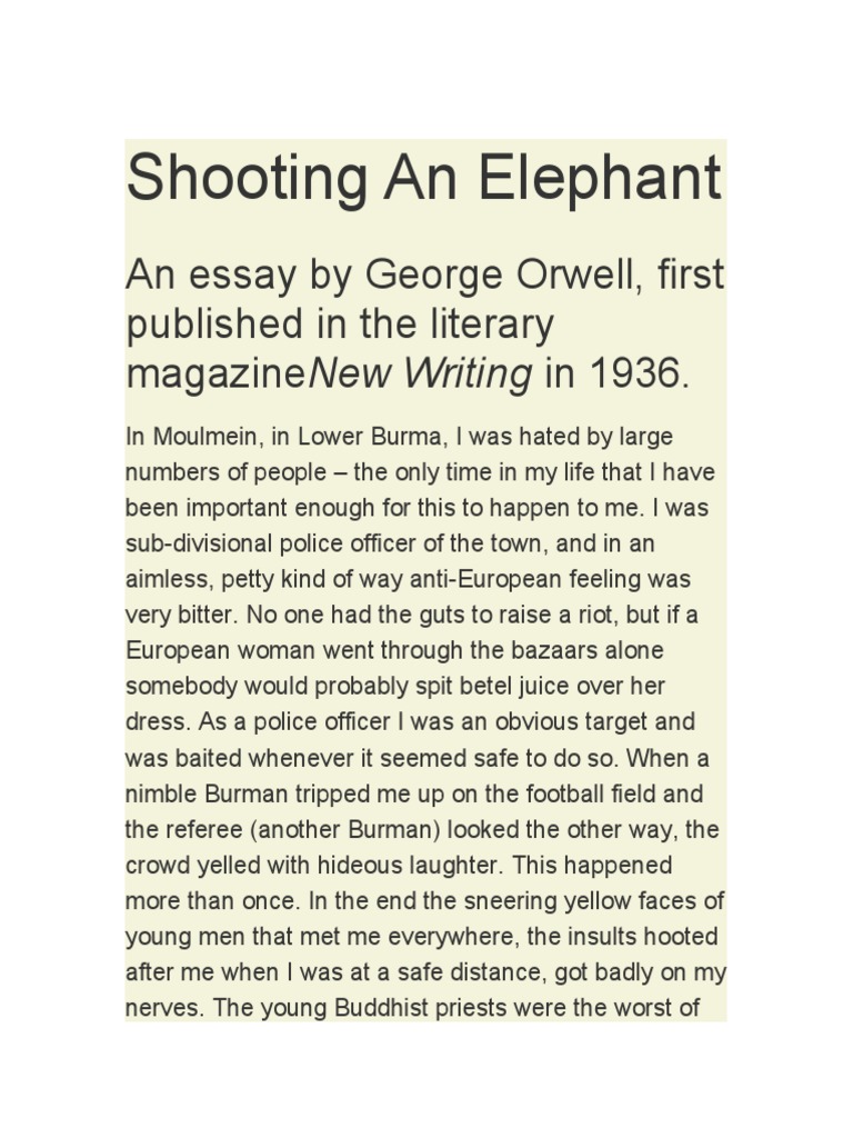 Shooting An Elephant PDF