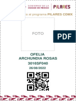 Registro Gratuito Al Programa PILARES CDMX: Ofelia Archundia Rosas 3016SF040