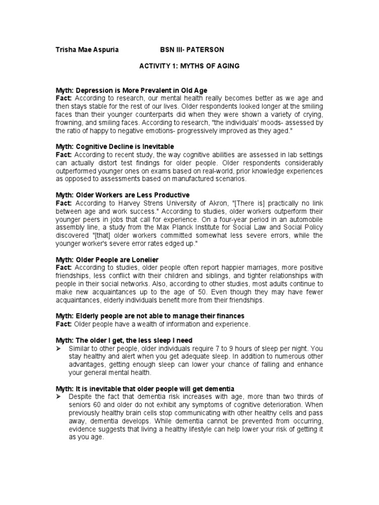 Debunking Aging Myths and Facts | PDF | Dementia | Old Age