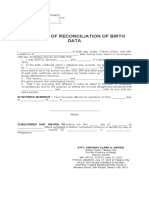 Affidavit of Reconciliation of Birth Data
