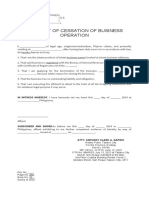 Affidavit of Cessation of Business Operation