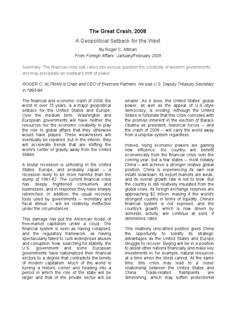 The Great Crash | PDF | Recession | Financial Crisis Of 2007–2008