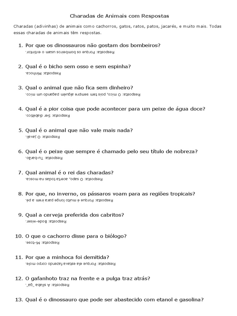 Charadas de Animais | PDF | Cães | Gatos