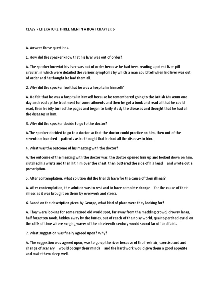 Class 7 Literature Three Men in A Boat Chapter 6 PDF Clinical