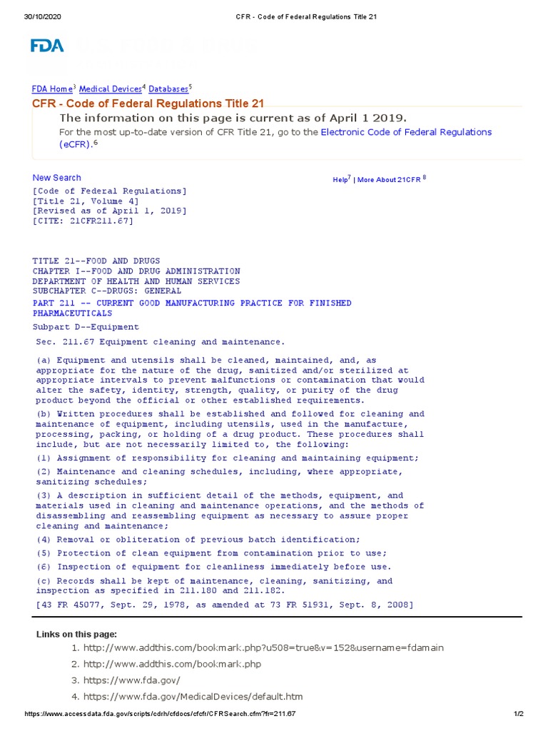 CFR Code of Federal Regulations Title 21 PDF Food And Drug