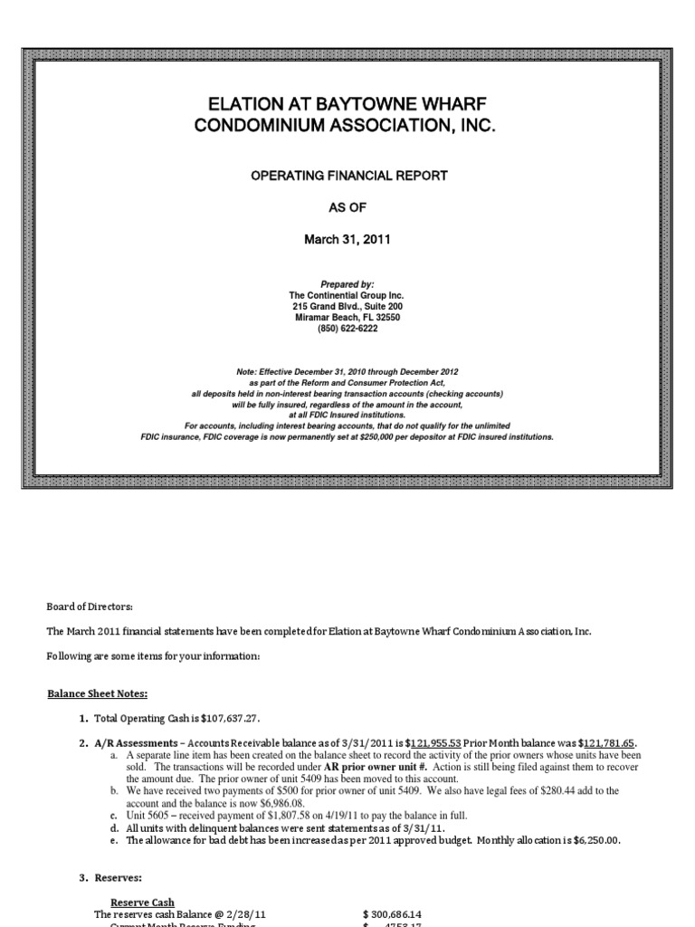 Elation at Baytowne Wharf Condominium Association, Inc.: Operating ...