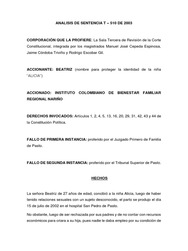 Análisis de la Sentencia T-510 de 2003 | PDF | Adopción | Familia