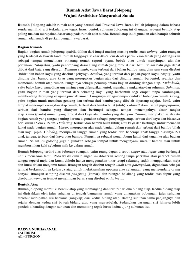 Rumah Adat Jawa Barat Jolopong | PDF