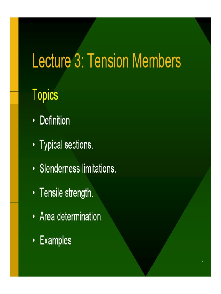 Lecture on Tension Members Definitions, Sections, Strength, and Area