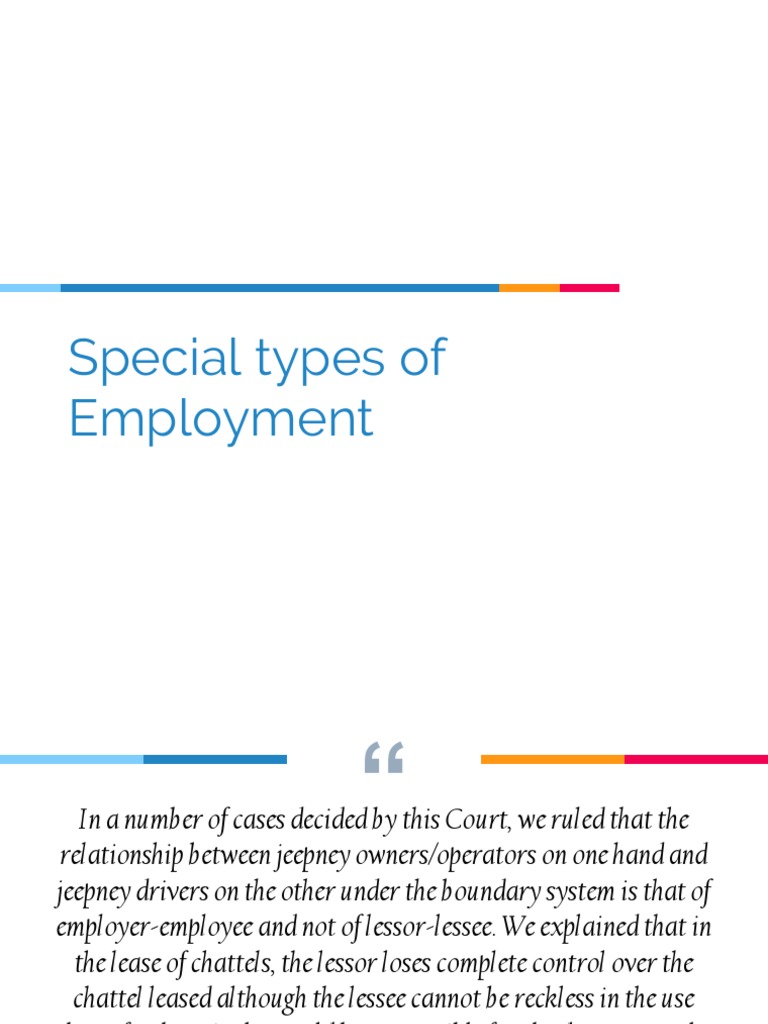 Jeepney Employment Law Explained | PDF | Lease | Employment