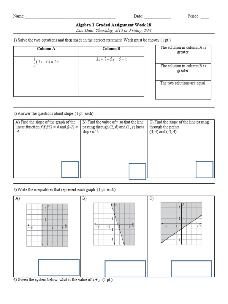 Algebra 1 Week 18 Assignment | PDF