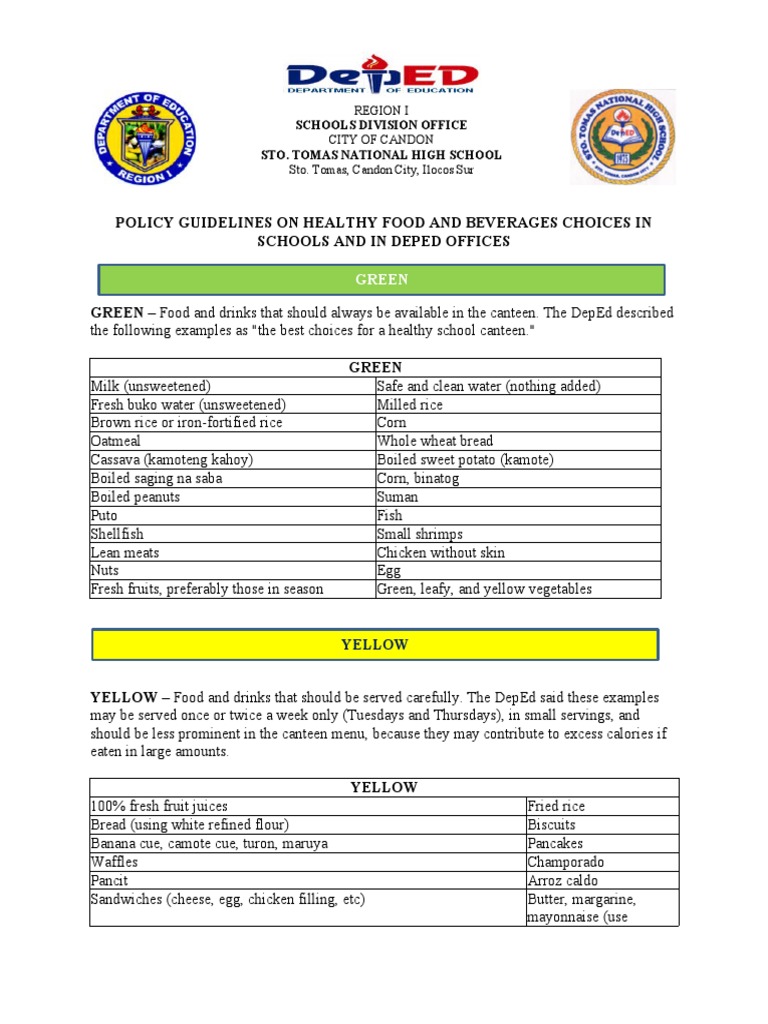 ALLOWED FOODS AND DRINKS IN PUBLIC SCHOOL CANTEENS PDF Candy Foods