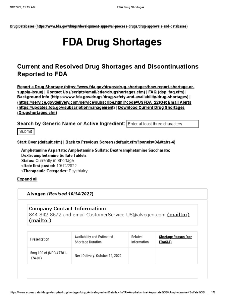 FDA Drug Shortages PDF Pharmacy Drugs