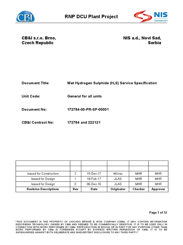 Wet H2S Service Specification Guide | PDF | Construction | Welding