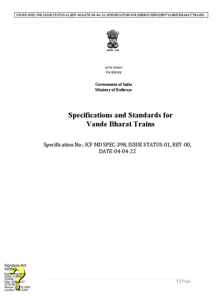 Vande Bharat Train Specifications Guide | PDF | Train | Rail Transport