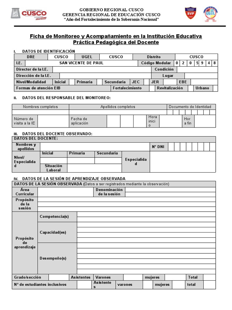 Ficha de Monitoreo - Practica Pedagógica Docente - 2022 - SVP | PDF ...