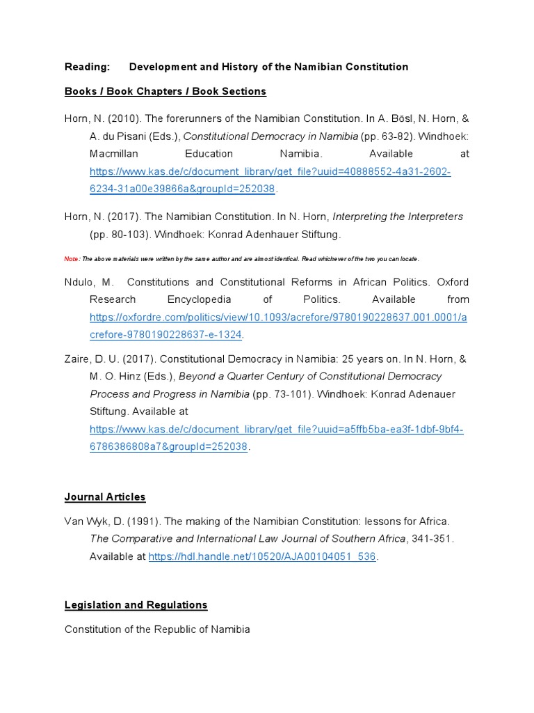 Development and History of The Namibian Constitution 2022 | PDF