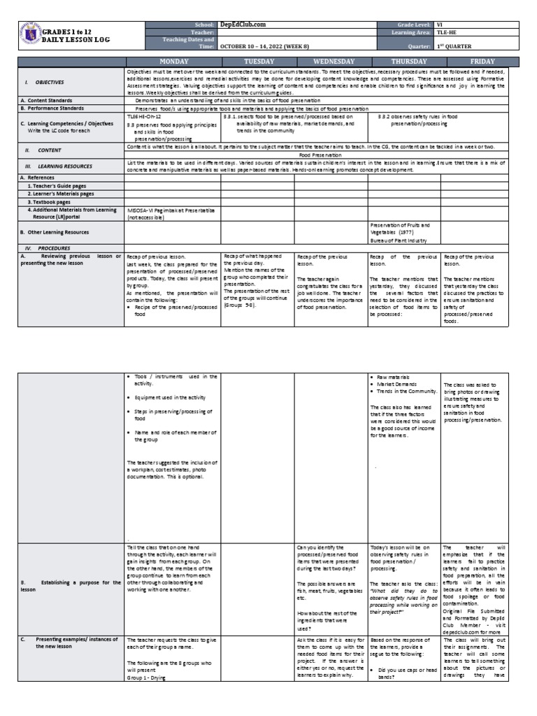 DLL - Tle 6 - Q1 - W8 | PDF