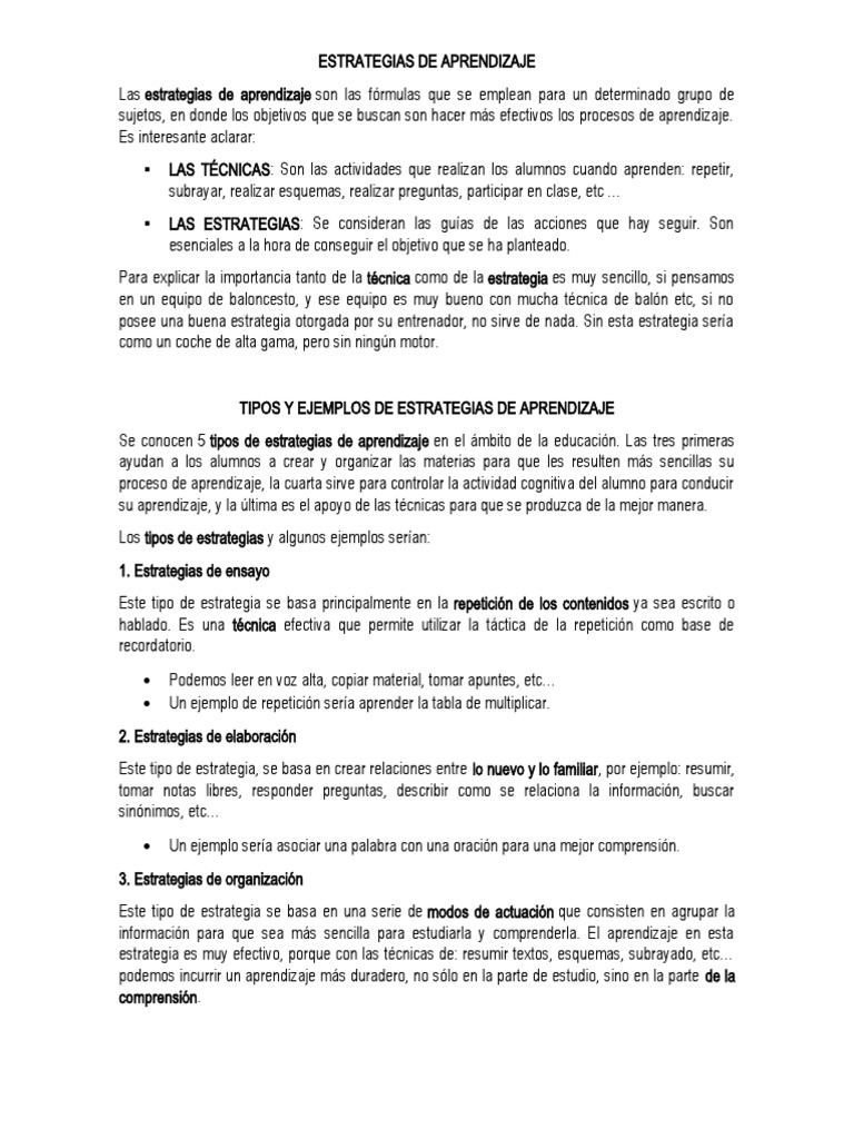 Estrategias de Aprendizaje | Descargar gratis PDF | Método de enseñanza ...
