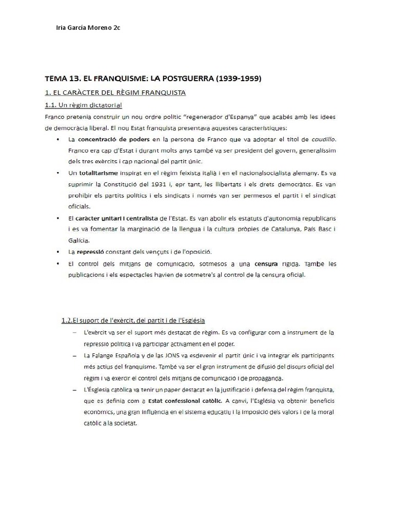 Apunts TEMA 13 Franquisme | PDF
