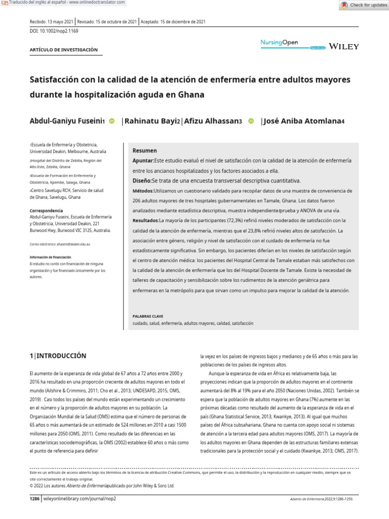 Satisfaction With The Quality of Nursing Care Among Older Adults - En ...
