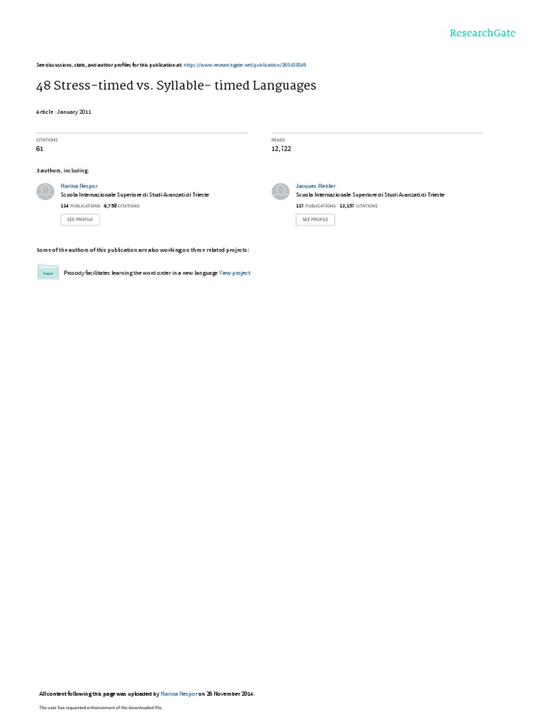 48 StressTimed Vs Syllable Timed Languages PDF Linguistics