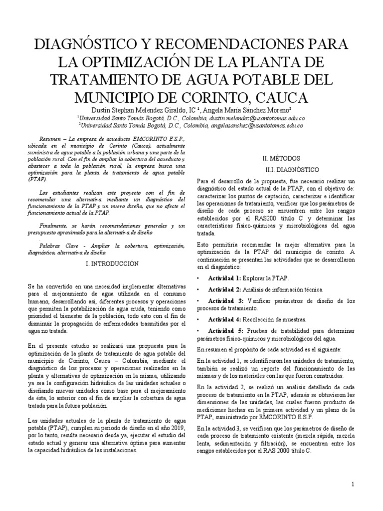 Optimización de La Planta de Tratamiento de Agua Potable | PDF | Agua ...